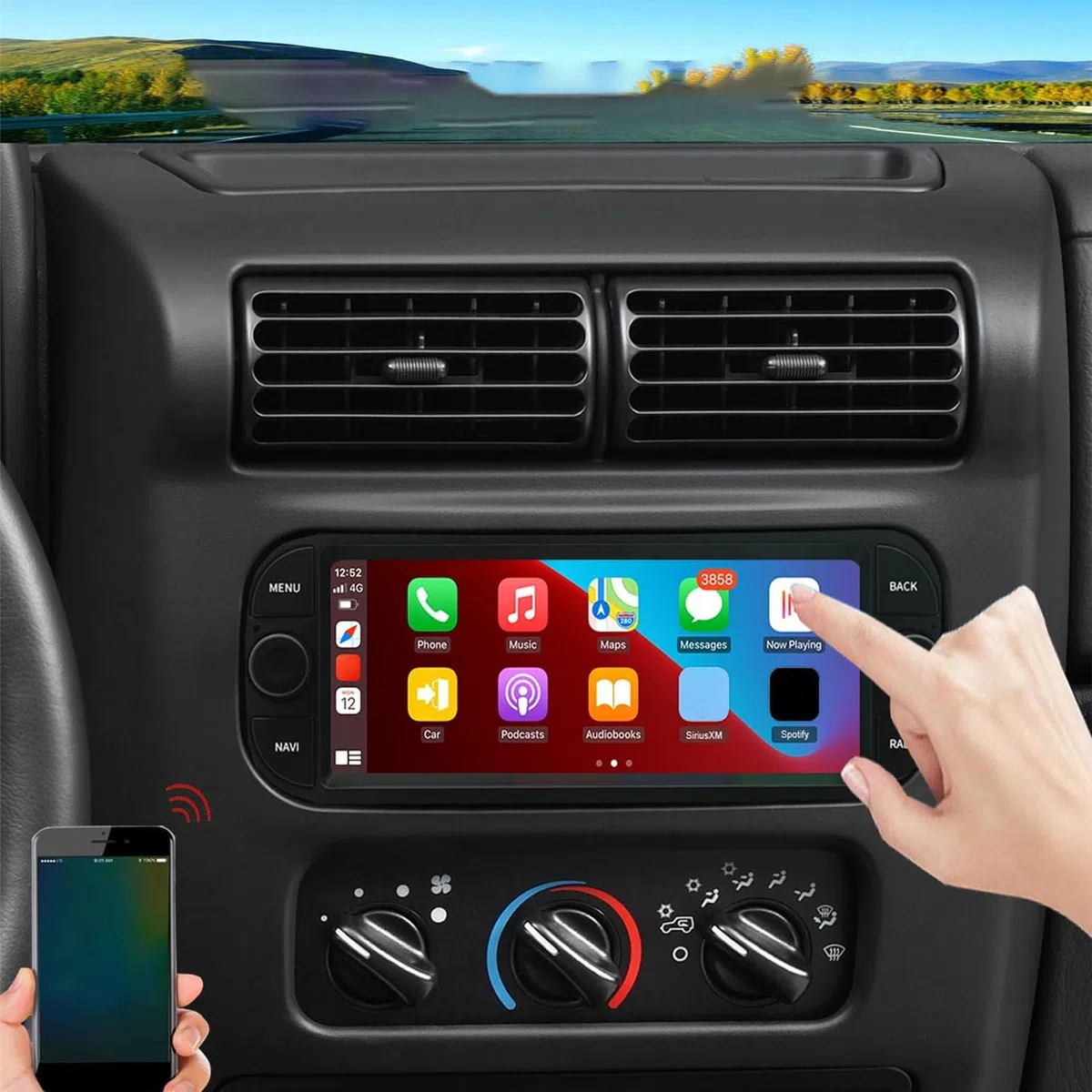 Autoradio pour 13, Navigation, Car Play, 2 Go 32 Go, écran Tactile IPS 6,86 Pouces pour Grand Cherokee 1999-2004, 2002-2007, 300M 2002-2004, PT Cruiser 2003-2005, Sebring