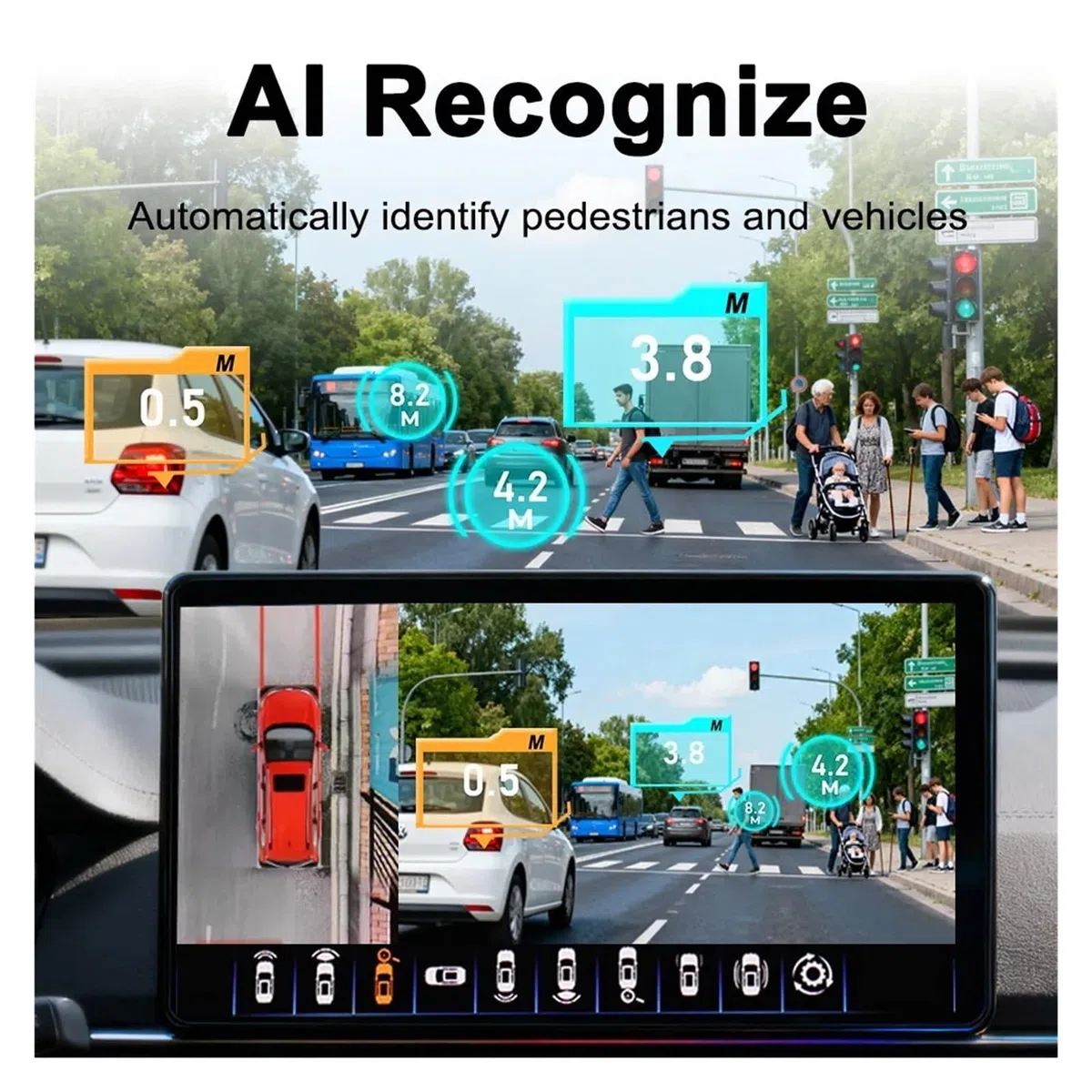 Kit Caméra Recul Système Caméra Voiture 360 ​​degrés 3.5D 4 AI Bird View, Vidéo HD 1080P, Vue Surround AHD, Stationnement Autour