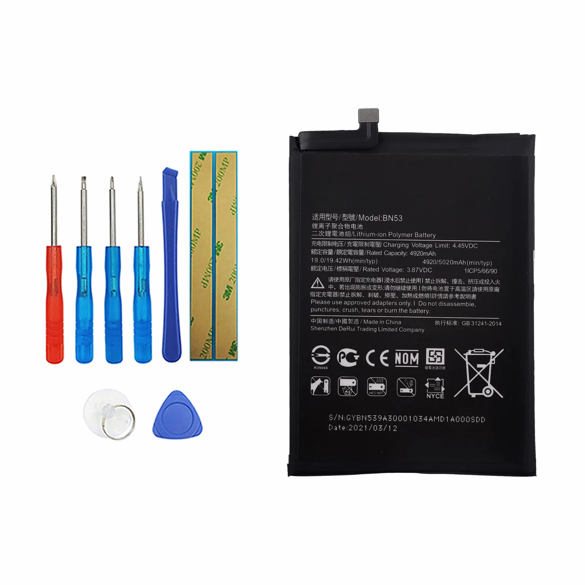 BN53 Batterie compatible avec MI Redmi Note 9 Pro M2003J6B1I M2003J6B2G Redmi Note 10 Pro M2101K6G avec kit d'outils gratuit