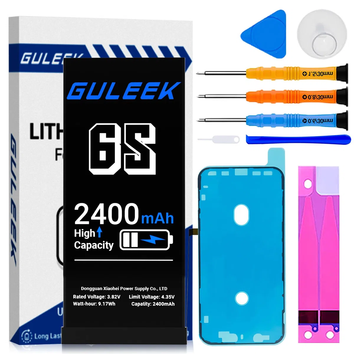 Batterie pour iPhone 6S, 2400mAh Haute Capacité Réelle, Kit Remplacement Complet avec Outils et Guide