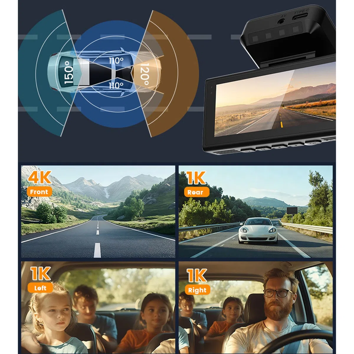 Annadue Caméra de Tableau de Bord 4K Avant et Arrière avec écran de 3,39