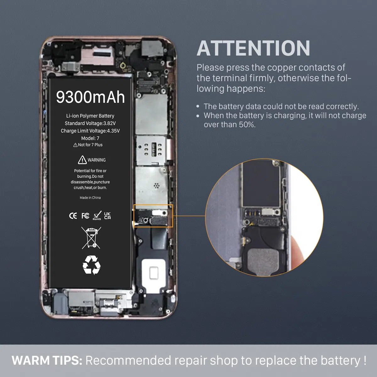 LCLEBM Batterie pour iPhone 7, 9300 mAh (Nouvelle Version 2026) Batterie de Remplacement Haute capacité améliorée pour iPhone 7,A1660, A1778, A1779 avec kit de réparation Complet