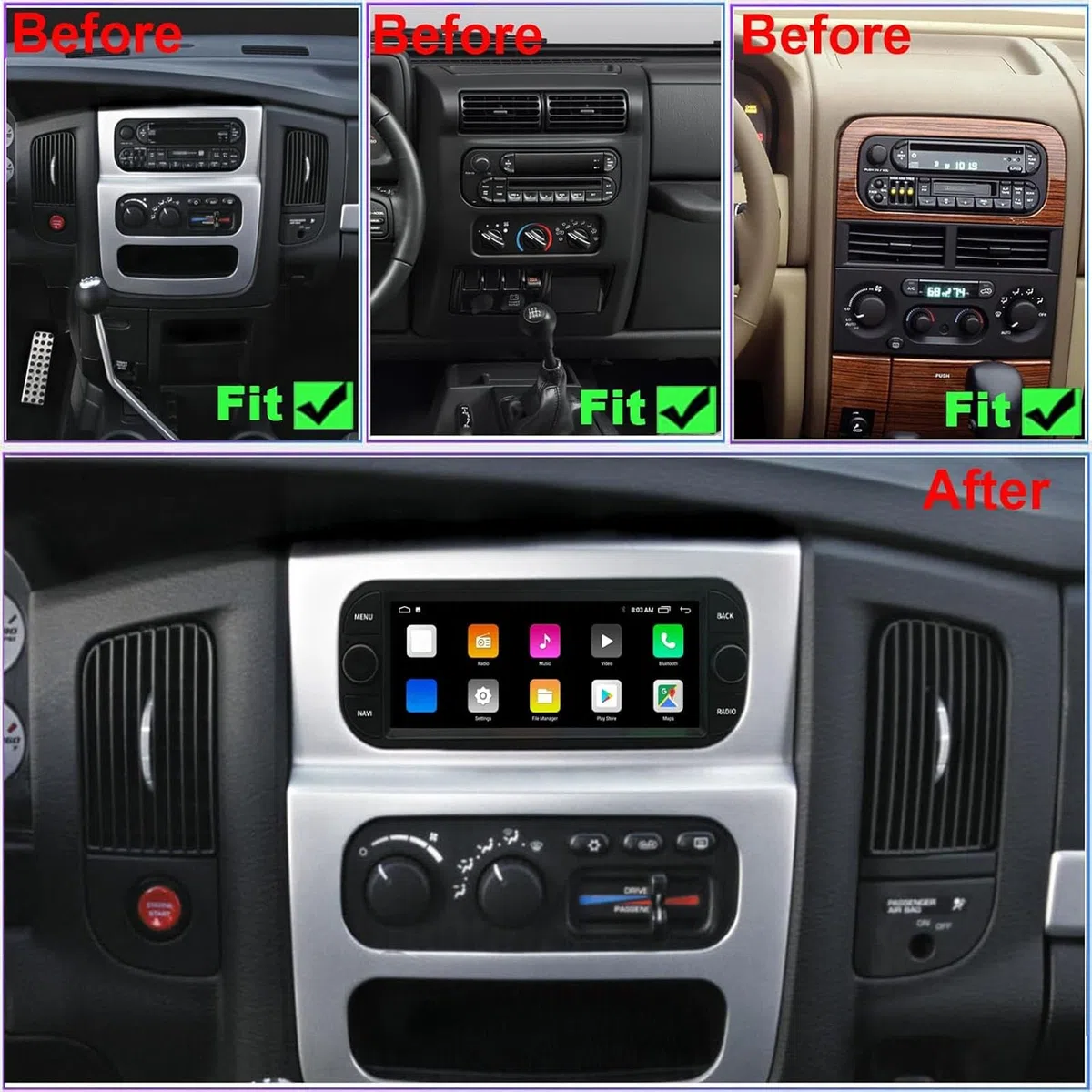 Autoradio pour 13, Navigation, Car Play, 2 Go 32 Go, écran Tactile IPS 6,86 Pouces pour Grand Cherokee 1999-2004, 2002-2007, 300M 2002-2004, PT Cruiser 2003-2005, Sebring