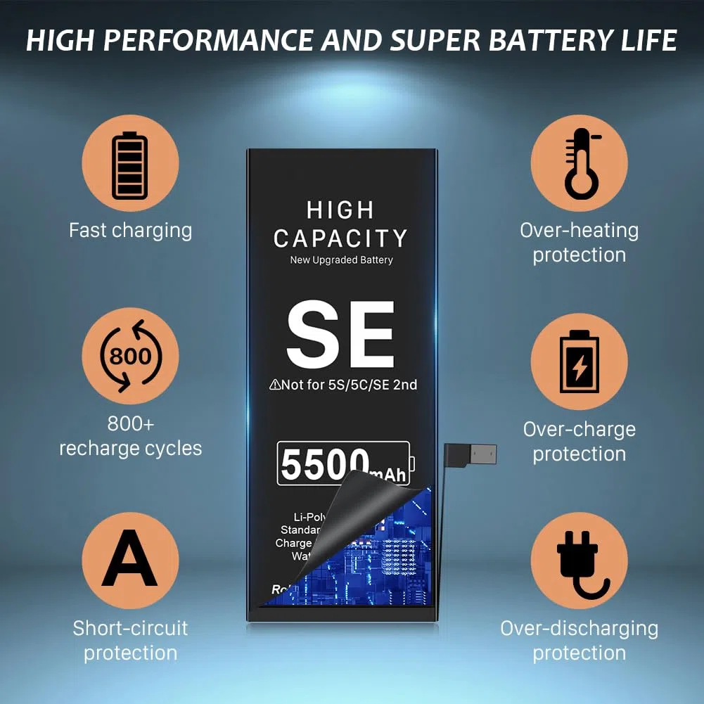[5500mAh] Batterie pour iPhone SE 2016, Haute capacité Remplacement de Batterie pour iPhone SE 1ère Génération modèles A1662 A1723 A1724 avec kit d'outils