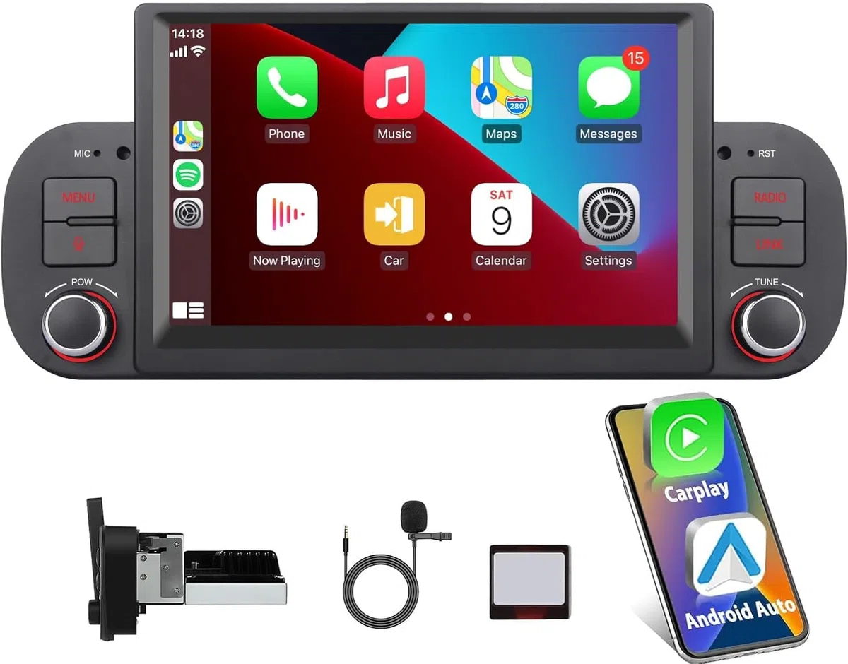 Autoradio Double DIN de Mise à Niveau pour Fiat Panda 2013-2020 avec CarPlay sans Fil d'Apple et Android Auto, Commande vocale, écran IPS/GPS/Bluetooth/FM/AM/USB/égaliseur/écran Tactile