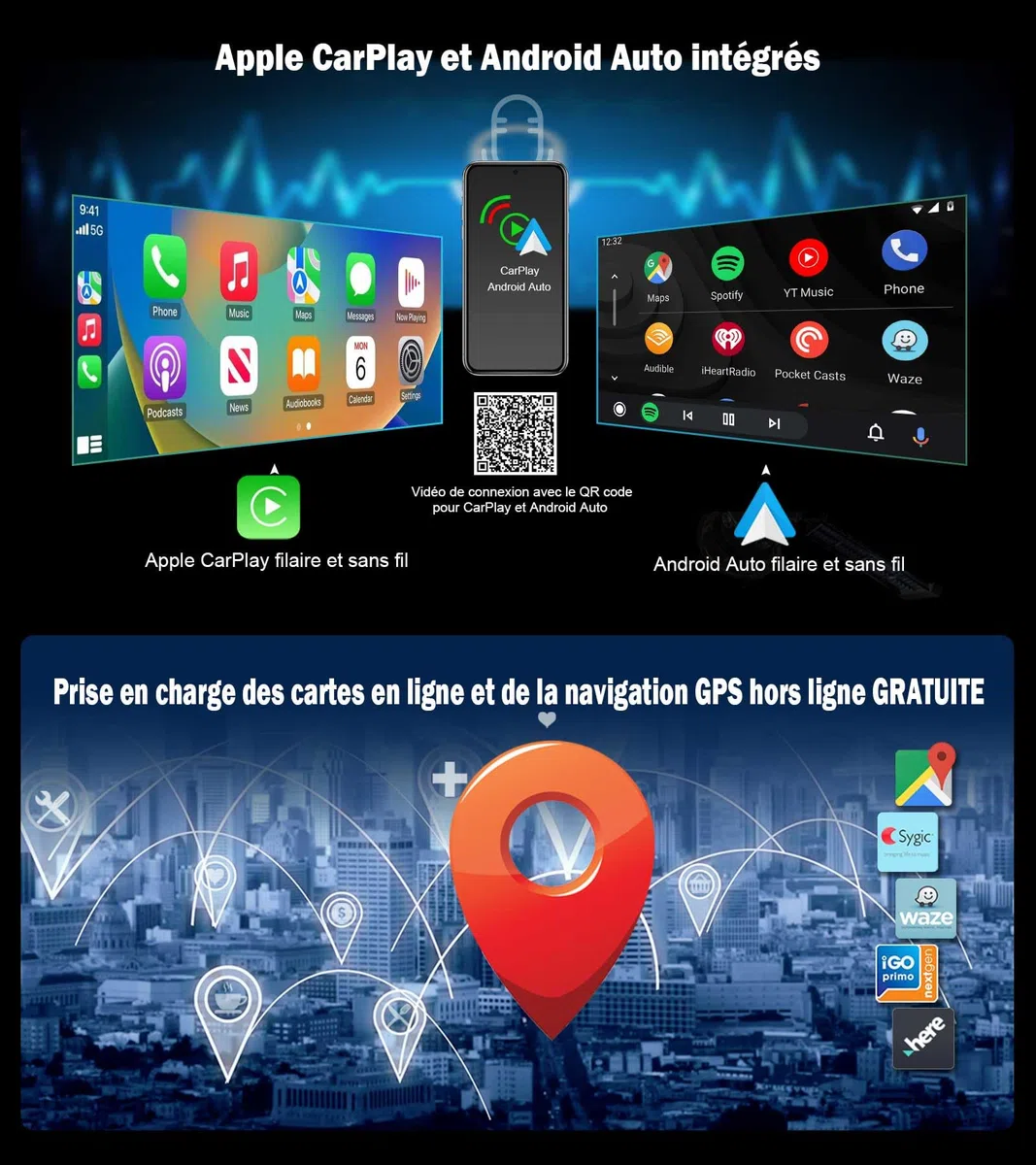 8Go+128Go Android 16 Dab+ Autoradio Stéréo pour Audi Q5 2009-2016 Audi Multimedia GPS Navigateur CarPlay sans Fil Android Auto Wi-FI 4G Bluetooth 5.1 USB 12,3" 2K écran Tactile HD Snapdragon 8 Cœurs