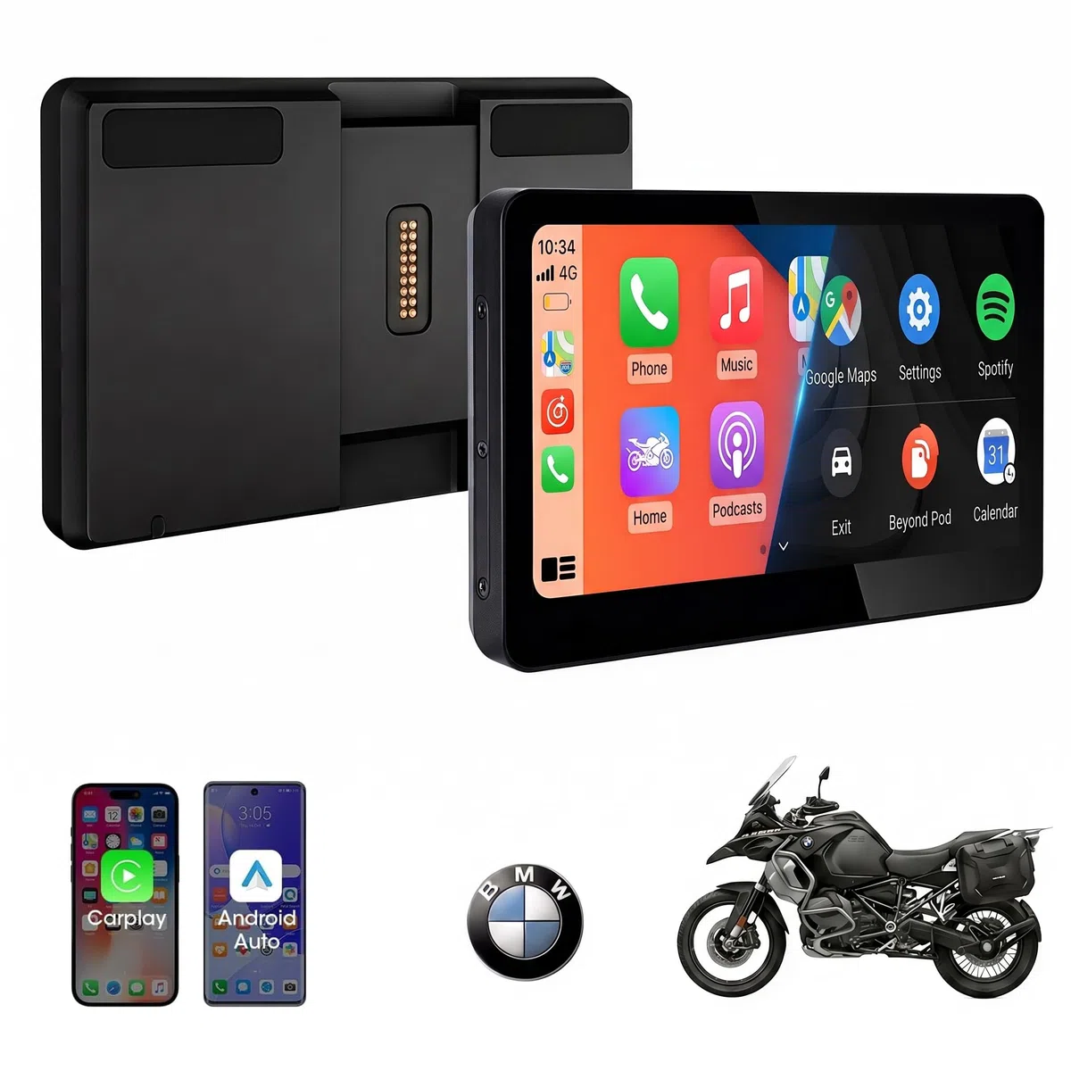 Écran de moto en aluminium de 15,7 cm pour BMW R1200GS R1250GS R1300GS F850GS F900, affichage automatique sans fil CarPlay et Android (sans support/pas de GPS autonome), compatible avec la