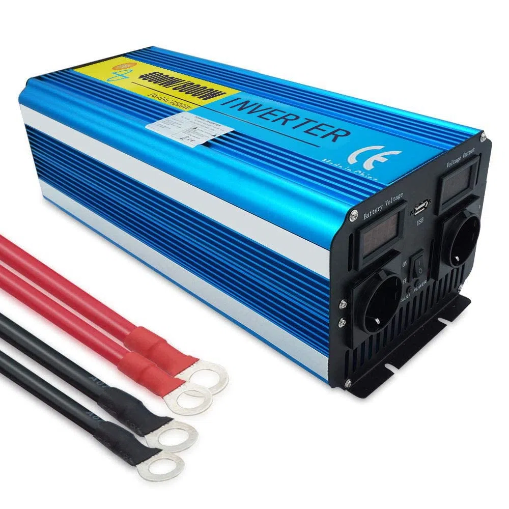 Convertisseur Pur Sinus 2000W-DC 12V à AC 220V/230V Onduleur-2 Prise EU de Courant Alternatif et 1 Port USB. Puissance de Pointe 8000W transformateur de Tension Voiture Power Inverter