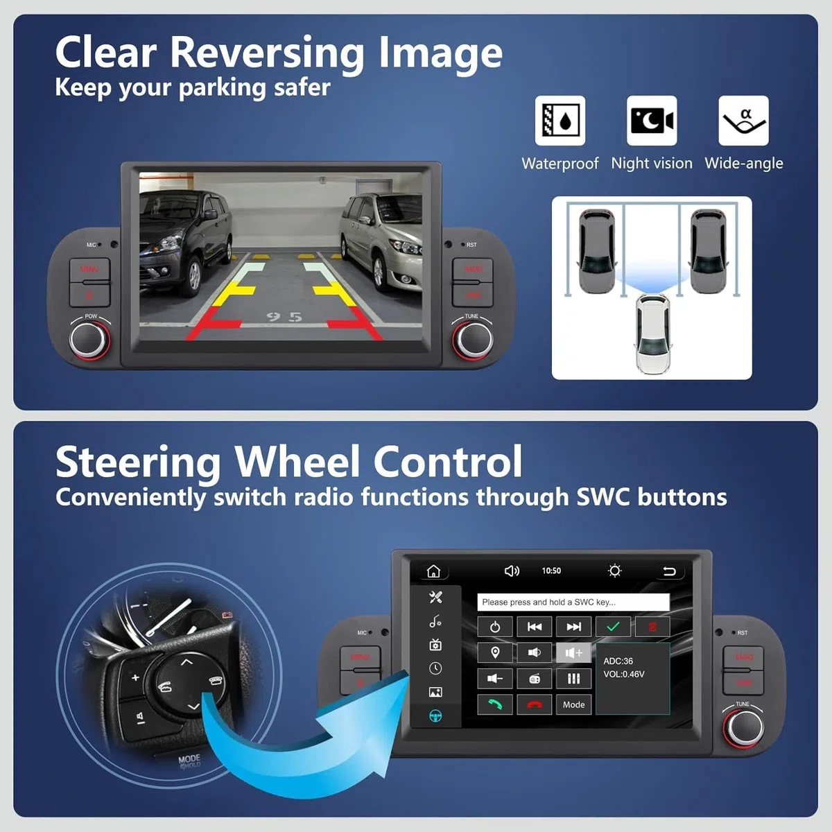 Autoradio Double DIN de Mise à Niveau pour Fiat Panda 2013-2020 avec CarPlay sans Fil d'Apple et Android Auto, Commande vocale, écran IPS/GPS/Bluetooth/FM/AM/USB/égaliseur/écran Tactile