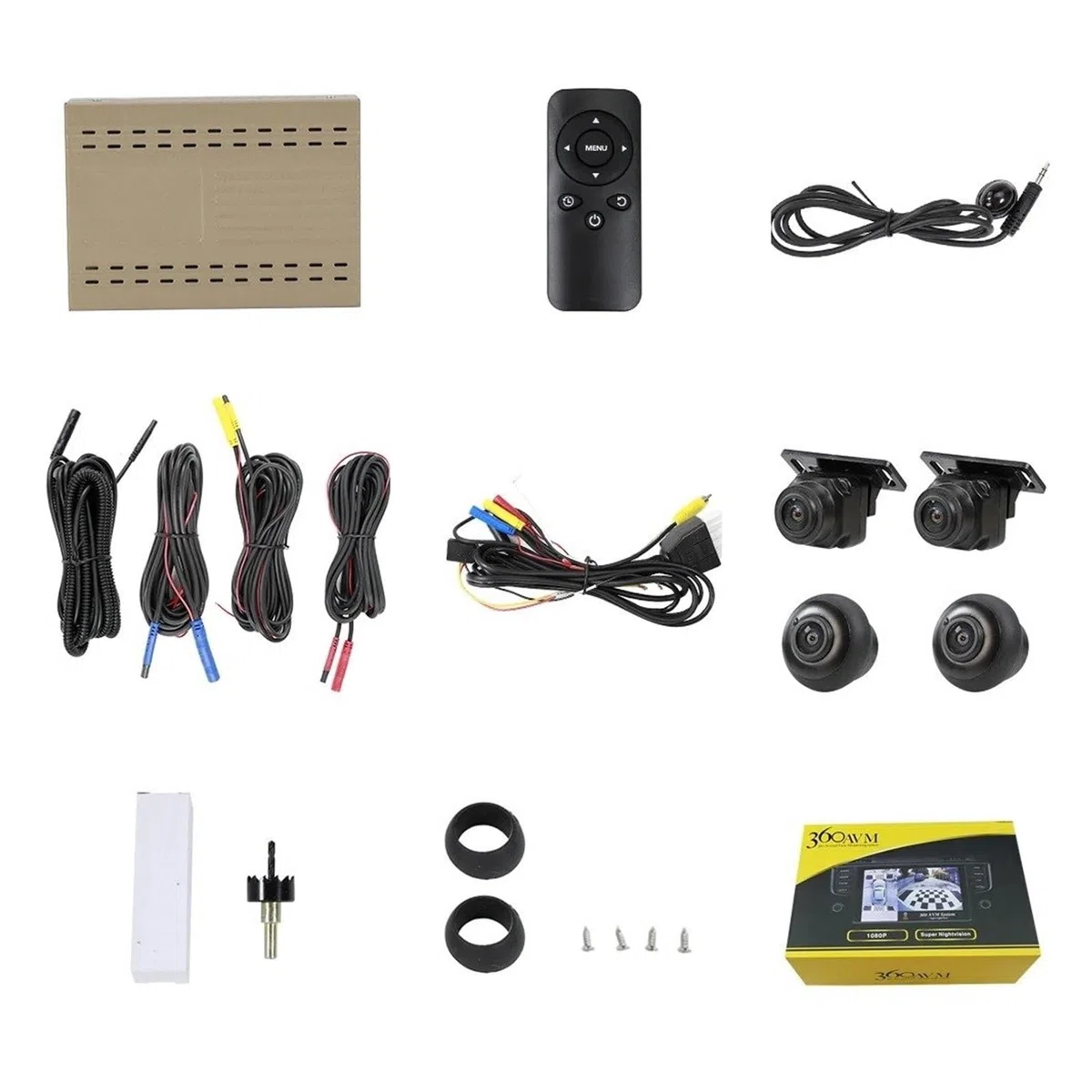 Kit Caméra Recul 4 Caméras Universelles pour Voiture, Vue Surround À 360 Degrés, Stationnement Inversé, Vue D'oiseau, Système Panoramique 2D DVR HD 1080P(32G)