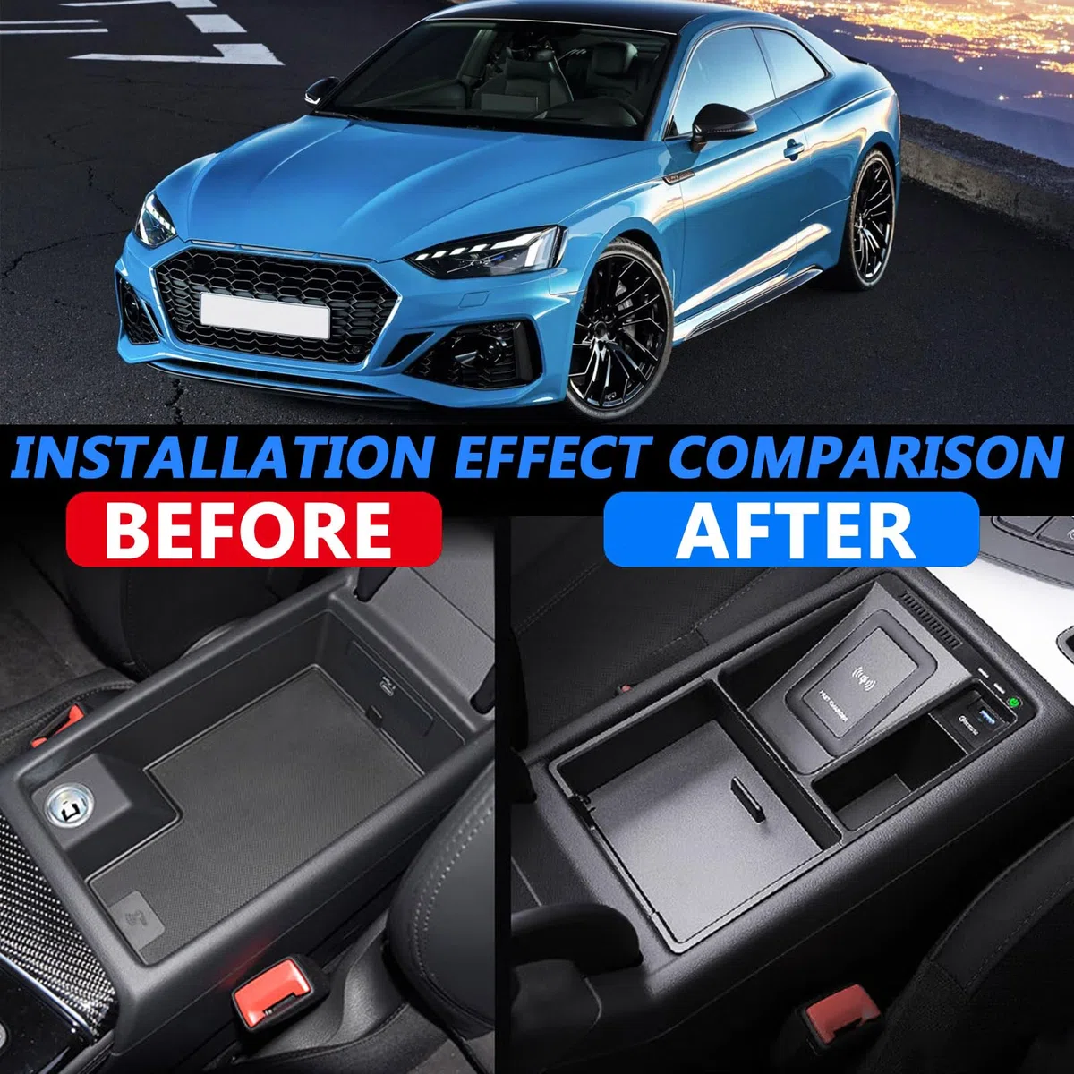 Chargeur sans Fil pour Voiture A4/S4/S5/RS4/A4L/A5/RS5 2017-2024, Accessoires de Console Centrale, Chargeur sans Fil 15 W et Chargeur Rapide USB 27 W.
