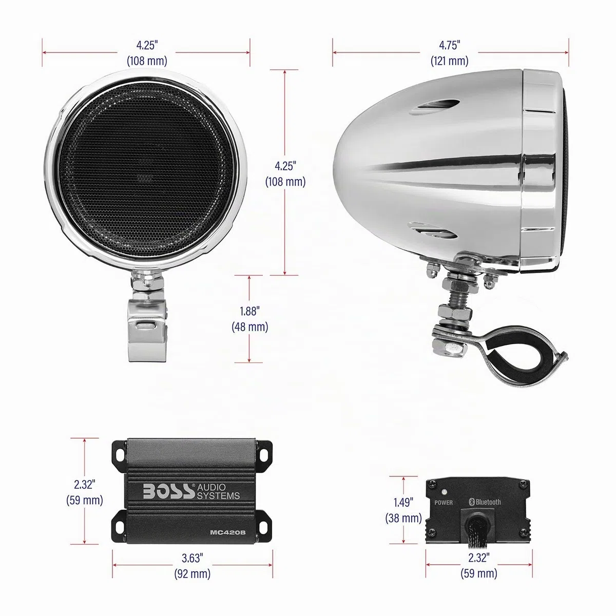 Boss Audio Systems MC420B Rond 2-voies 600W enceinte de voiture - Enceintes de voiture (2-voies, 600 W, 80 - 15000 Hz, 0,01%, 85 dB)