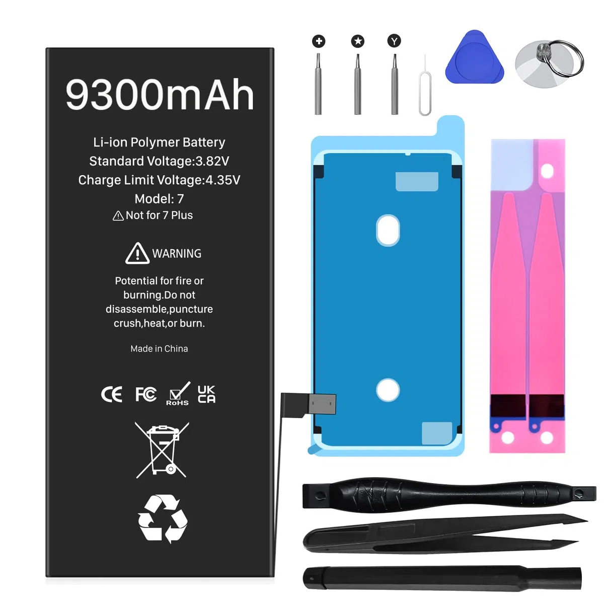 LCLEBM Batterie pour iPhone 7, 9300 mAh (Nouvelle Version 2026) Batterie de Remplacement Haute capacité améliorée pour iPhone 7,A1660, A1778, A1779 avec kit de réparation Complet