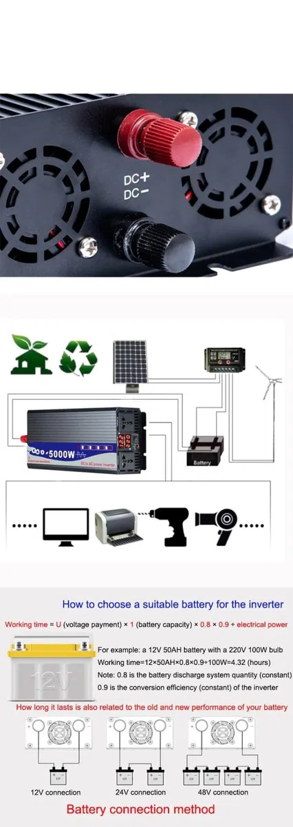 Onduleur De Voiture 3000W Onde Sinusoïdale DC 12V 24V 48V 60V À ​​AC 220V Convertisseur De Puissance Double Prise Convertisseur Solaire Convertisseur Tension Convertisseur (Couleur : 24V, Size : 240