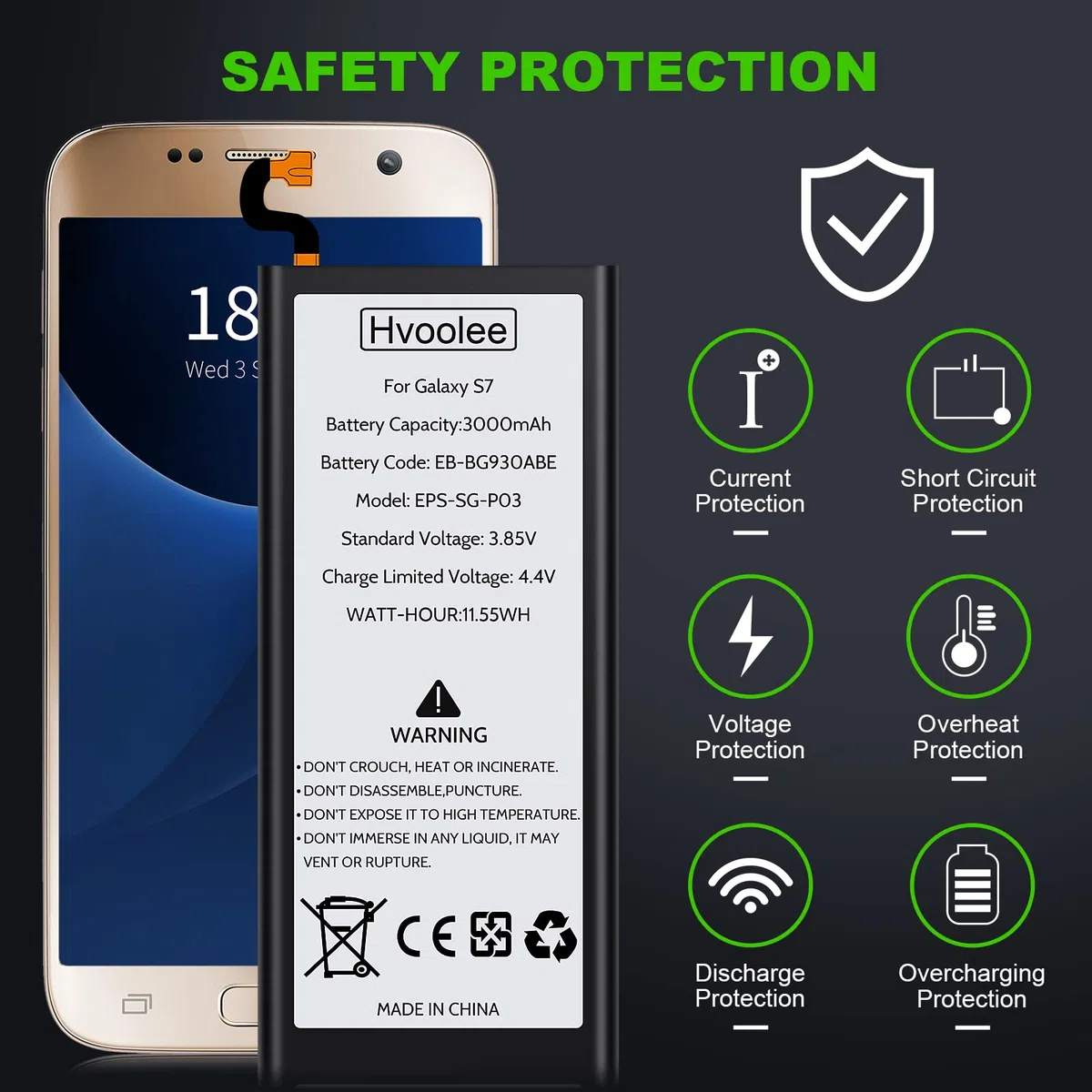 Batterie de Rechange Interne 3000 mAh pour Samsung Galaxy S7, Batterie de Rechange Haute capacité, Batterie de téléphone Portable, kit de réparation de Batterie Samsung Puissant
