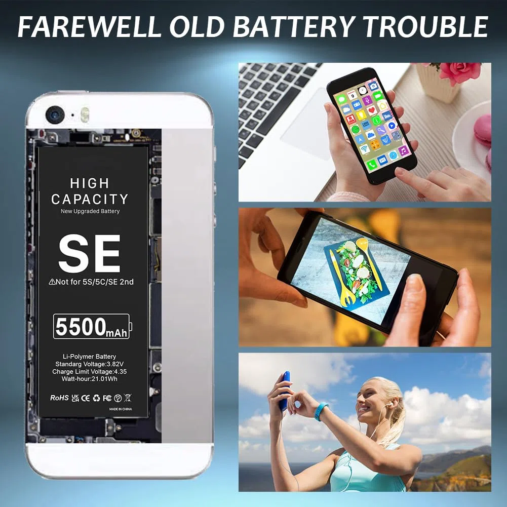 [5500mAh] Batterie pour iPhone SE 2016, Haute capacité Remplacement de Batterie pour iPhone SE 1ère Génération modèles A1662 A1723 A1724 avec kit d'outils