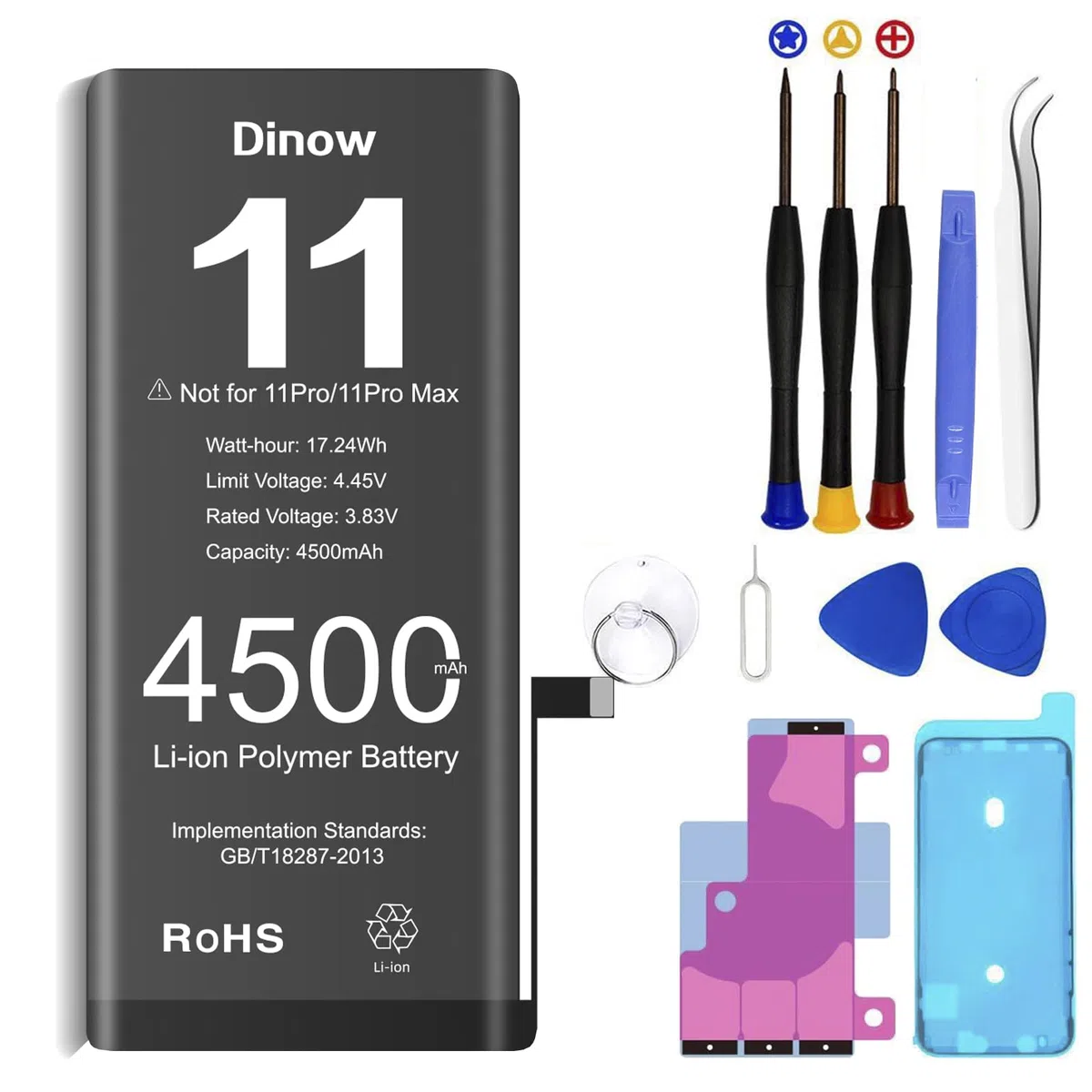 Batterie pour iPhone 11, 4500mAh Batterie de Remplacement Lithium Li-ION Haute Capacité, Batterie Interne pour iPhone 11 pour modèle A2111, A2221, A2223 avec Kit d'Outils de Remplacement