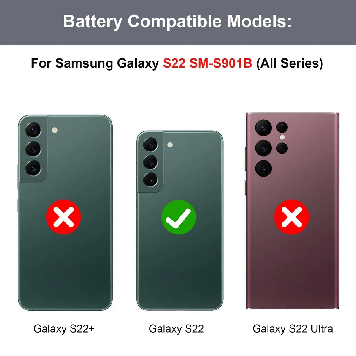 Batterie de rechange haute capacité pour Samsung Galaxy S22 SM-S901F, 3700 mAh, pour Galaxy S22 5G (EB-BS901ABY) avec outils de réparation professionnels