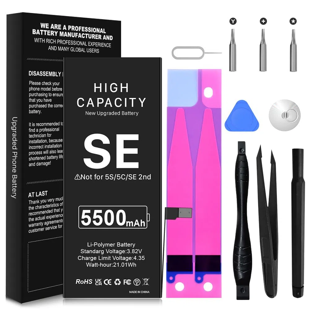[5500mAh] Batterie pour iPhone SE 2016, Haute capacité Remplacement de Batterie pour iPhone SE 1ère Génération modèles A1662 A1723 A1724 avec kit d'outils