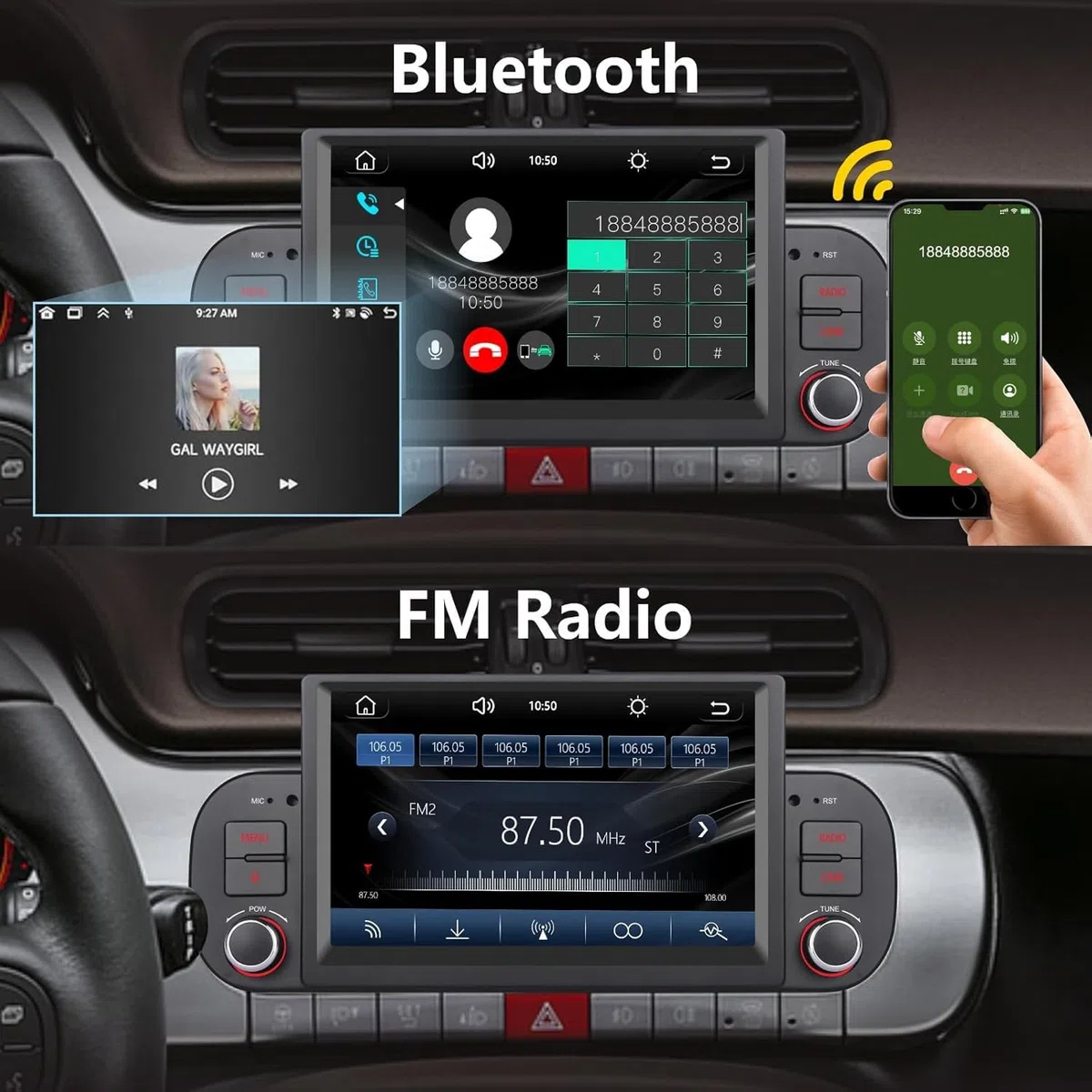 Autoradio Double DIN de Mise à Niveau pour Fiat Panda 2013-2020 avec CarPlay sans Fil d'Apple et Android Auto, Commande vocale, écran IPS/GPS/Bluetooth/FM/AM/USB/égaliseur/écran Tactile