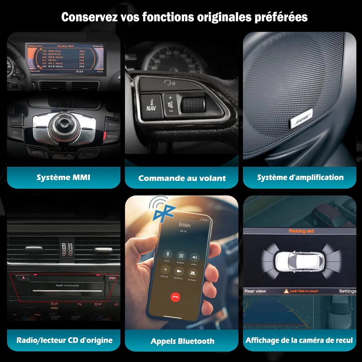 8Go+128Go Android 16 Dab+ Autoradio Stéréo pour Audi Q5 2009-2016 Audi Multimedia GPS Navigateur CarPlay sans Fil Android Auto Wi-FI 4G Bluetooth 5.1 USB 12,3" 2K écran Tactile HD Snapdragon 8 Cœurs