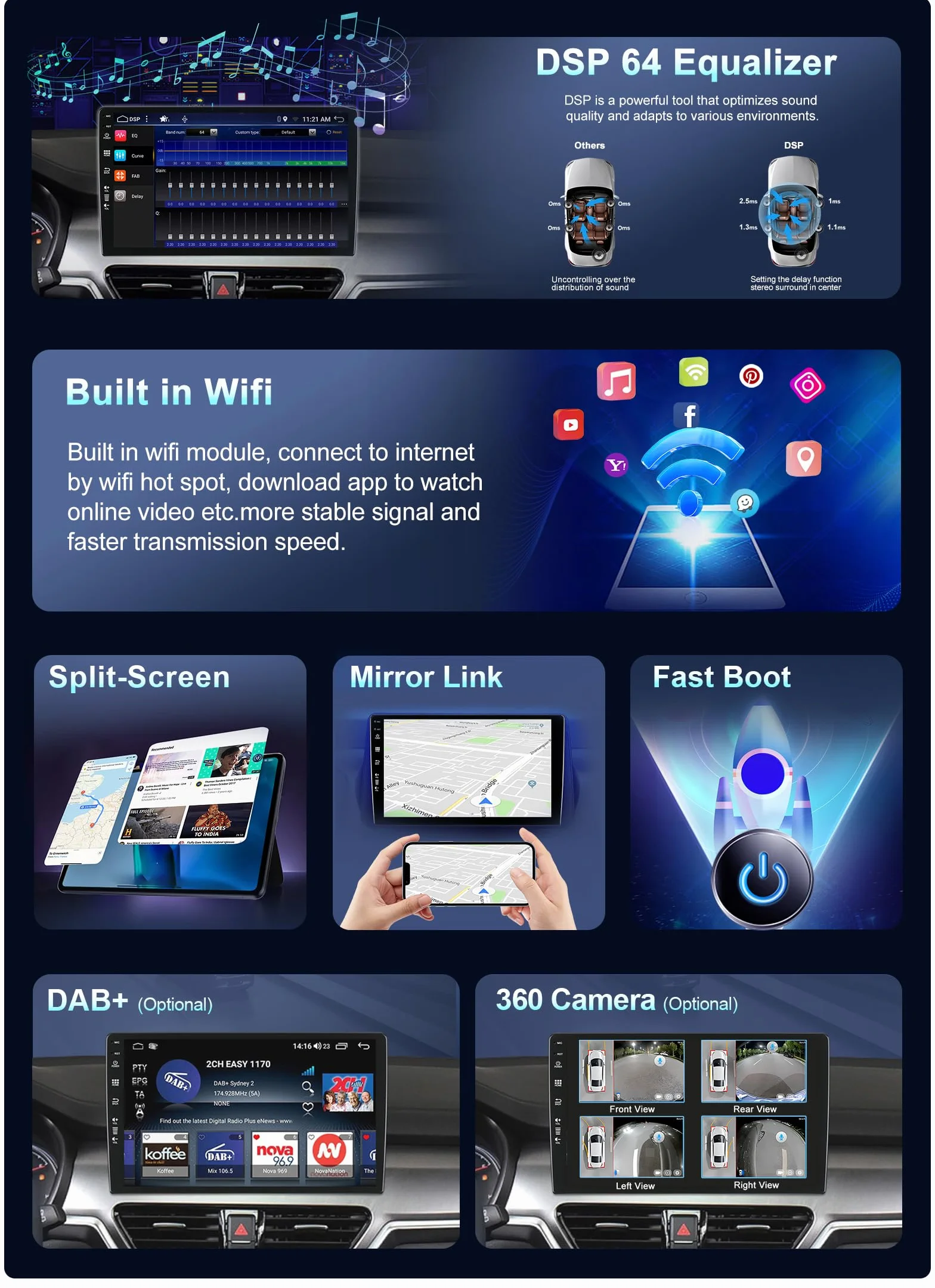 [6GB+128GB] Autoradio 8 Core Android 15 pour Hyundai I30 2006-2011 CarPlay sans Fil/Android Auto/DSP -Caméra+MIC- 10 Pouces IPS 2 Din - RDS BT Dab SWC
