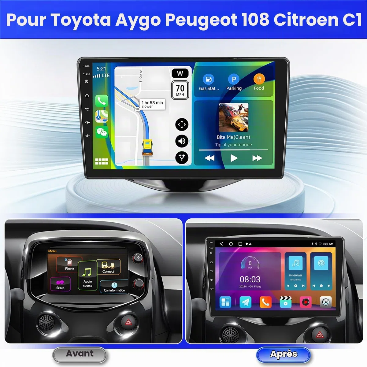 Inefala 2G+64G 9'' Android 15 Radio pour Toyota Aygo Peugeot 108 Citroen C1
