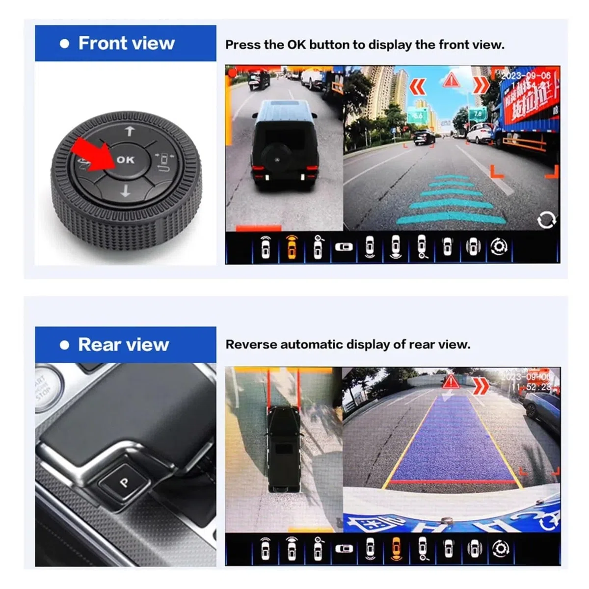 Kit Caméra Recul Caméra Surround View 3.5D AI 360 Degrés AHD 1080P, Vue Arrière/Avant/Gauche/Droite, Enregistreur DConduite 4CH, Système Vision D'oiseau(32G)