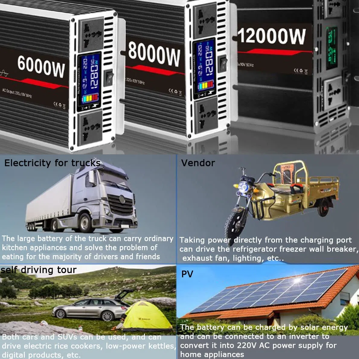 Onduleur sinusoïdal Pur, convertisseur de Tension 3000W/4000W/5000W/6000W/8000W/12000W Convertisseur DC 12V / 24V / 60V / 72V vers AC 220V,5000W-24V