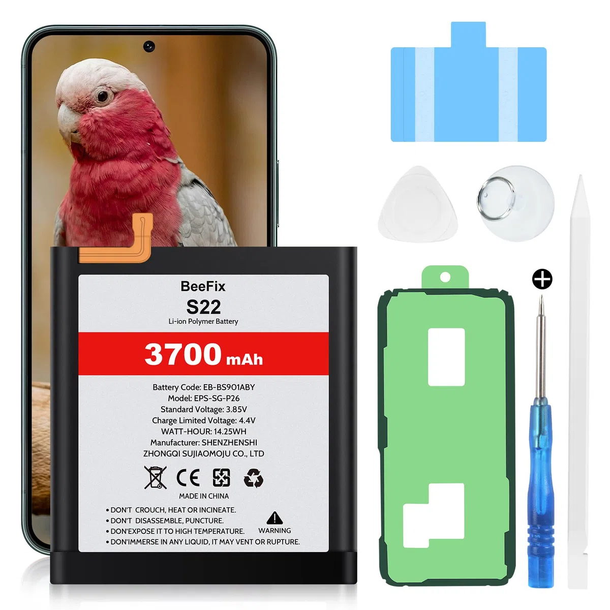 Batterie de rechange haute capacité pour Samsung Galaxy S22 SM-S901F, 3700 mAh, pour Galaxy S22 5G (EB-BS901ABY) avec outils de réparation professionnels