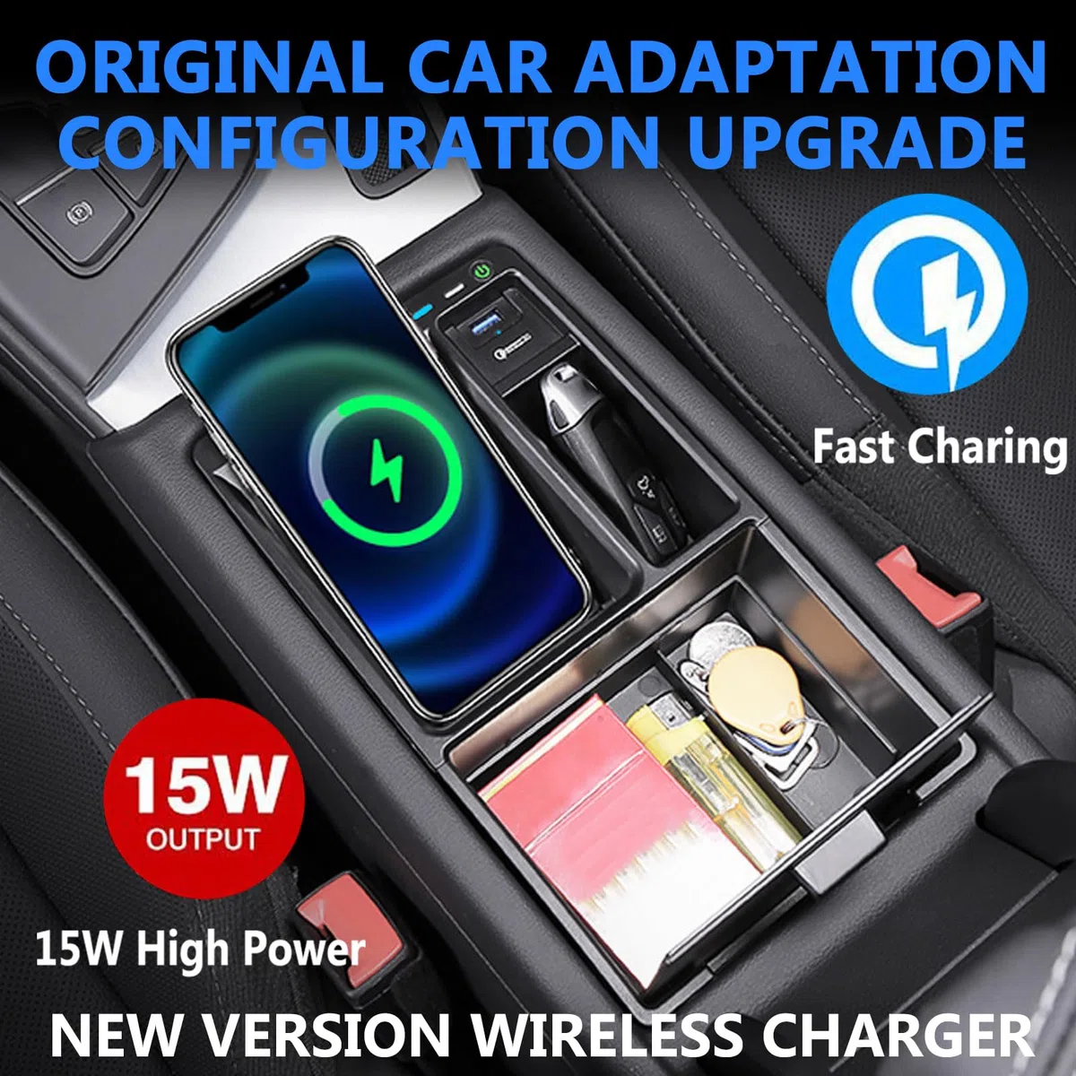 Chargeur sans Fil pour Voiture A4/S4/S5/RS4/A4L/A5/RS5 2017-2024, Accessoires de Console Centrale, Chargeur sans Fil 15 W et Chargeur Rapide USB 27 W.