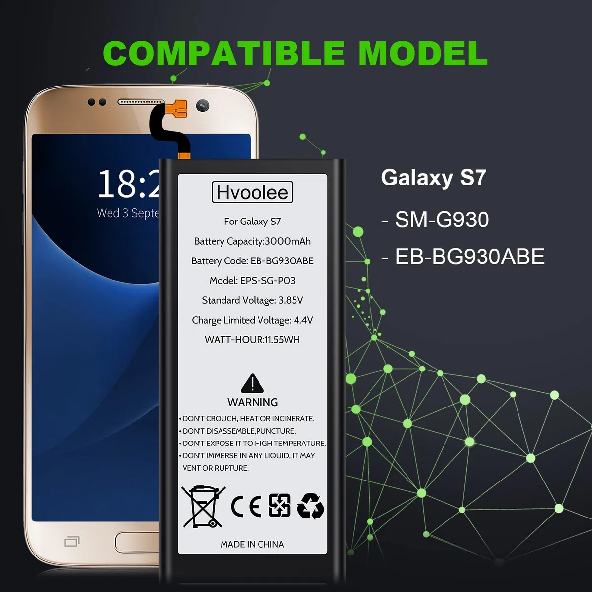 Batterie de Rechange Interne 3000 mAh pour Samsung Galaxy S7, Batterie de Rechange Haute capacité, Batterie de téléphone Portable, kit de réparation de Batterie Samsung Puissant
