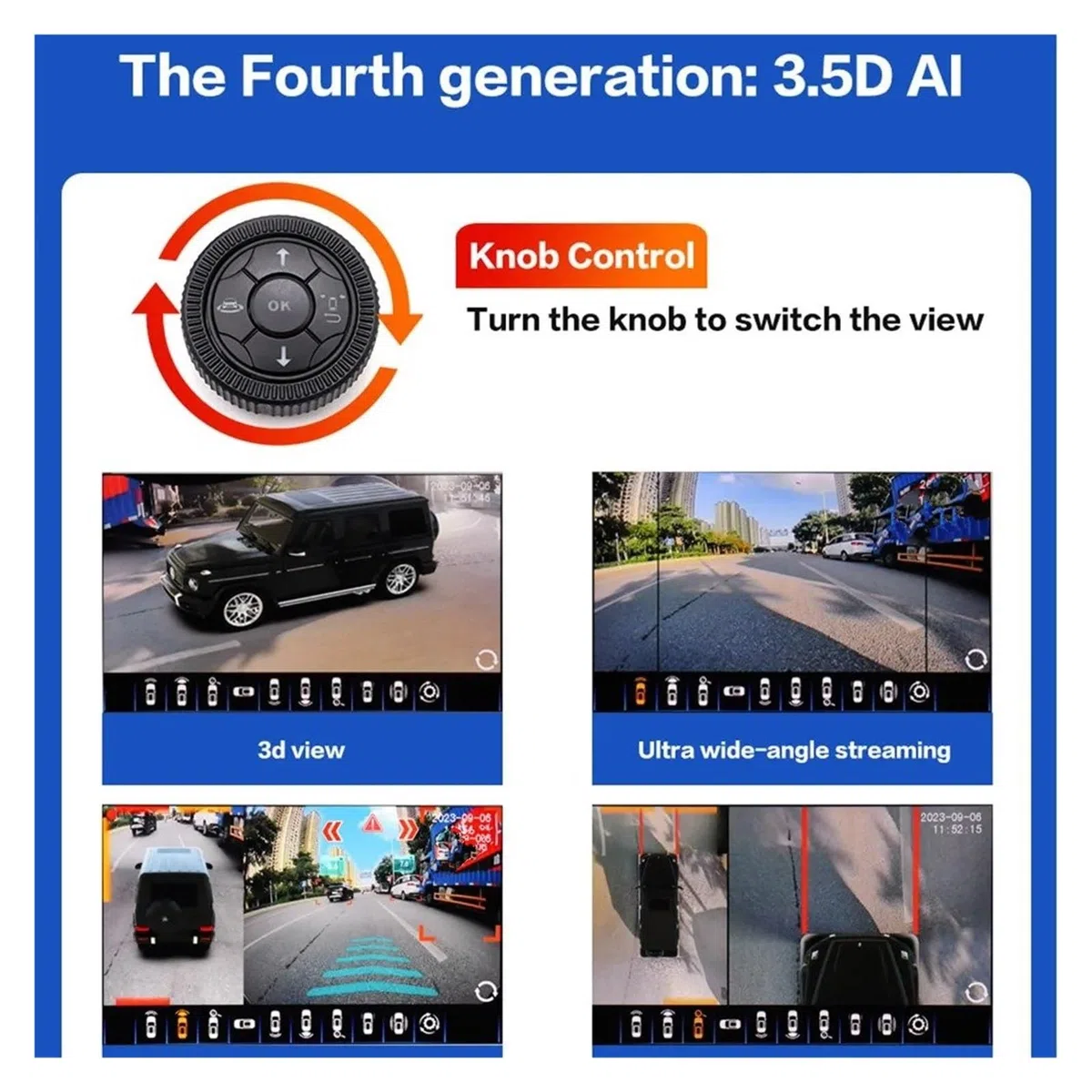 Kit Caméra Recul Caméra Surround View 3.5D AI 360 Degrés AHD 1080P, Vue Arrière/Avant/Gauche/Droite, Enregistreur DConduite 4CH, Système Vision D'oiseau(32G)