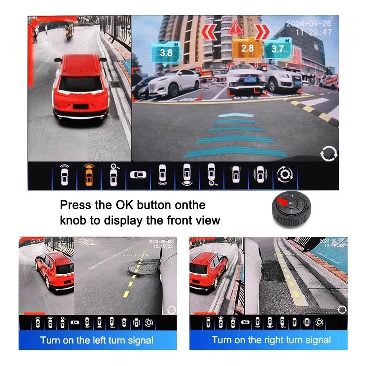 Kit Caméra Recul Système Caméra Voiture 360 ​​degrés 3.5D 4 AI Bird View, Vidéo HD 1080P, Vue Surround AHD, Stationnement Autour