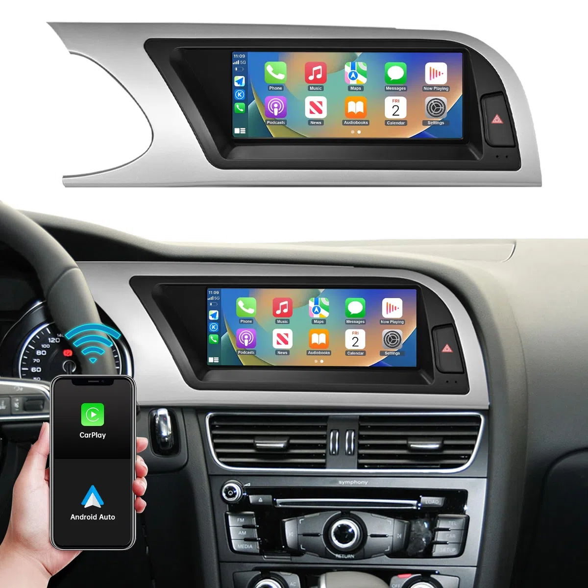 Autoradio écran Tactile 8,9" avec Carplay sans Fil et Android Auto pour 2009-2016 Audi A4 S4 avec système MMI 2G, Prend en Charge Mirrorlink, caméra, Navigation
